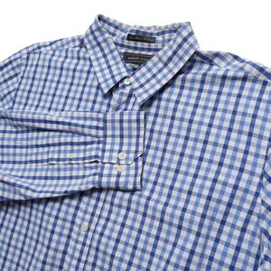 Hawkings McGill Long Sleeve Button Up Mens XL Blue Gingham Plaid Cotton Shirt